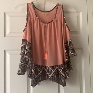 Baby pink and black business shirt in small.